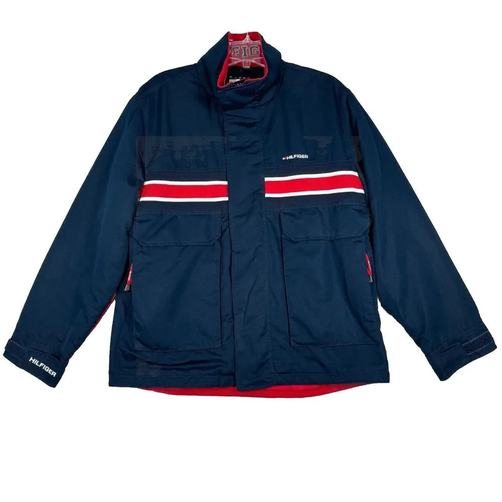 Tommy Hilfiger Jacket Mens‎ Large Blue Red Winter Coat Street Preppy Y2K Vintage